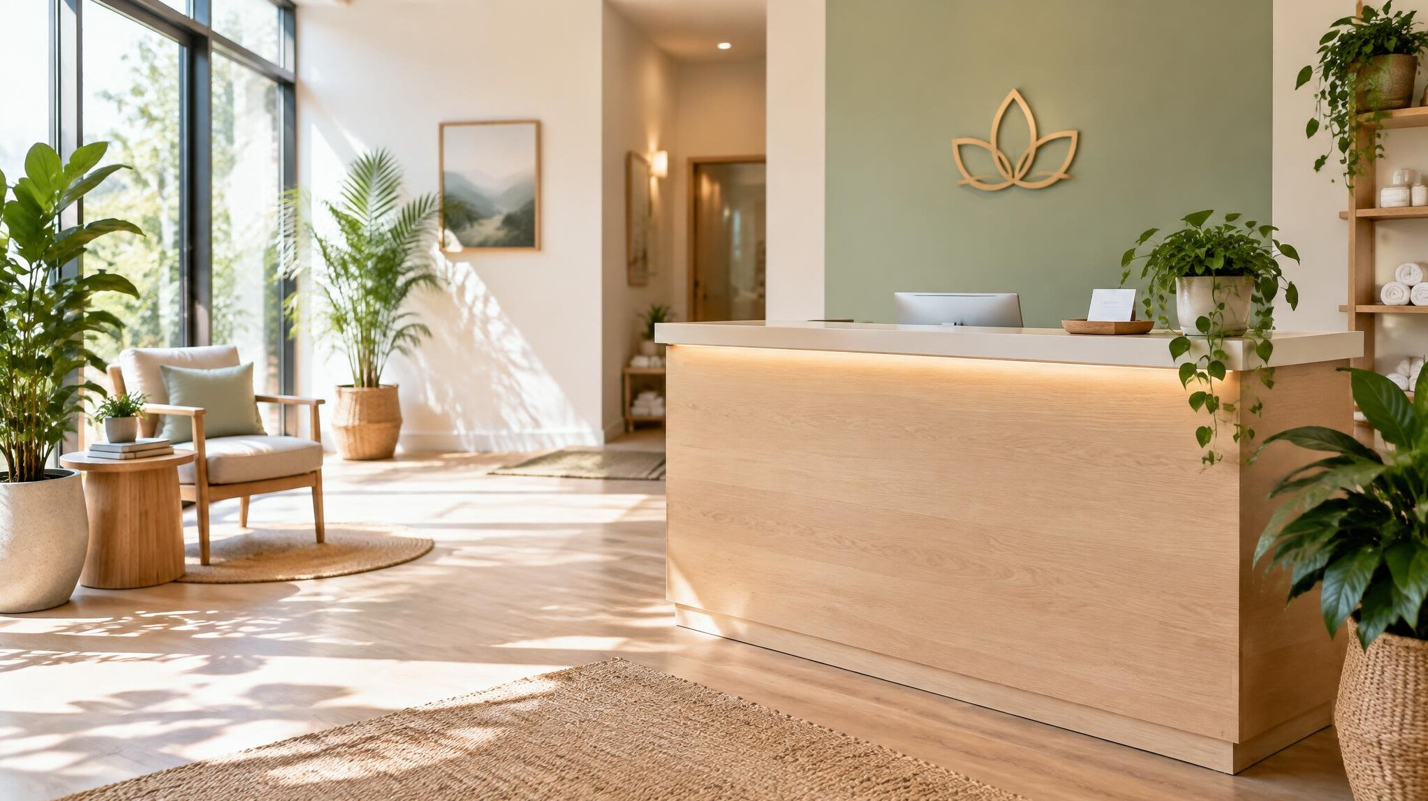 Bright welcoming reception area of a wellness studio