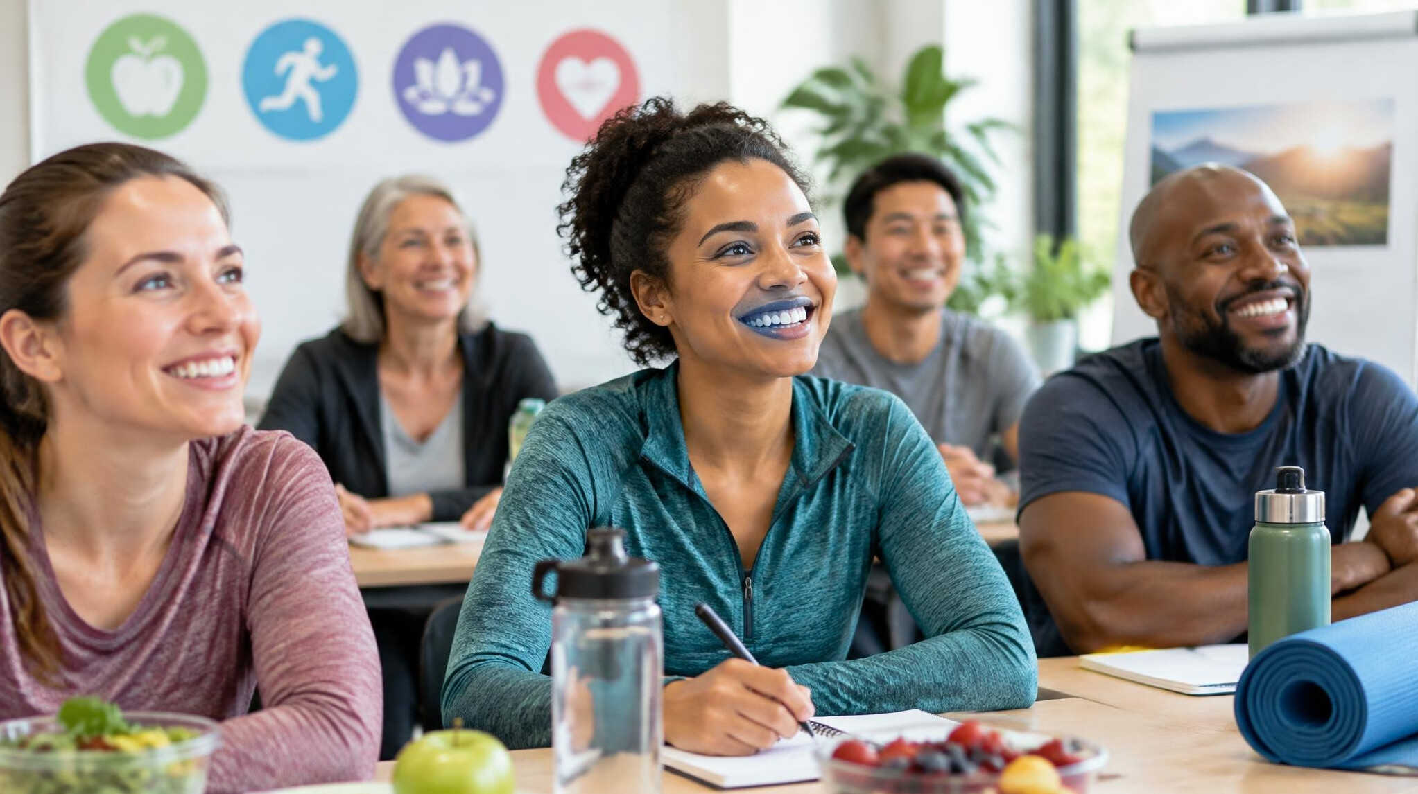 smiling participants in class
